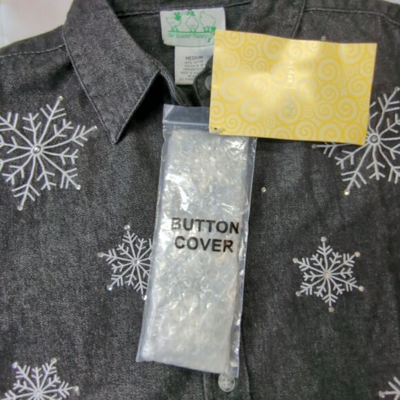 Quacker Factory Grey Denim Rhinestone Snowflake Shirt, Women's Medium - Picture 11 of 11